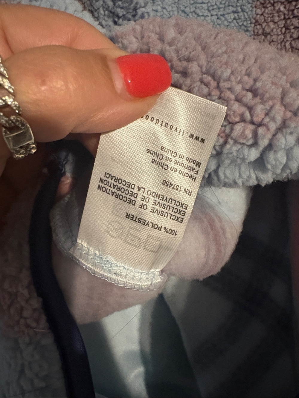 NWT Plaid Sherpa Half-Zip Pullover Hoodie - Light Blue & Dusty Rose - Picture 5 of 6